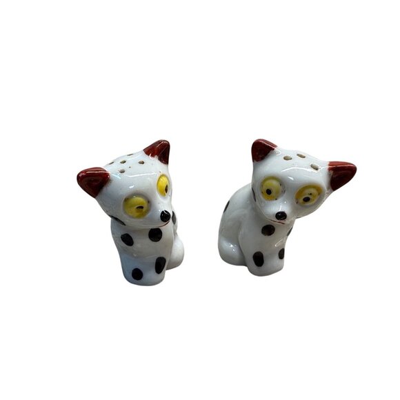 VTG MCM  1950s Japan Dalmation Dog S&P Shakers Yellow Eyes Ceramic kitschy Read - Picture 1 of 12